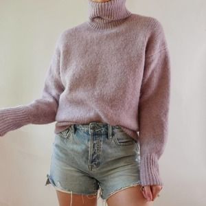 Zara | sweater turtleneck lilac purple cozy fuzzy knit oversized small
